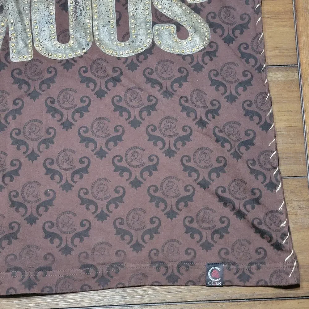 Cezer LS Brown Unisex Tee w/ Bling "Rich And Famous" - Size 3X - Picture 4 of 10